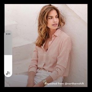 Sezane Boy Silk Chemise Blush Pink Polka Dot Blouse Medium 42